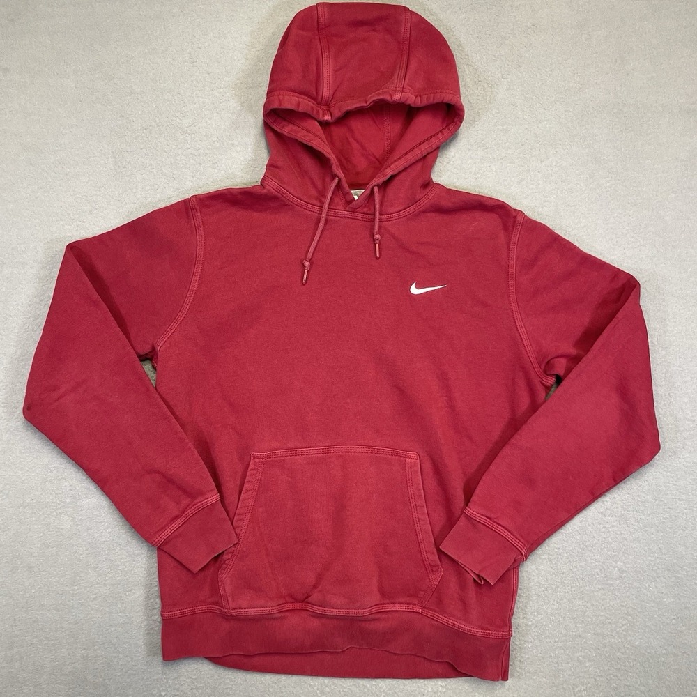 Nike Hoodie Mens Large Maroon Burgundy Swoosh Pullover Fleece 826433-690